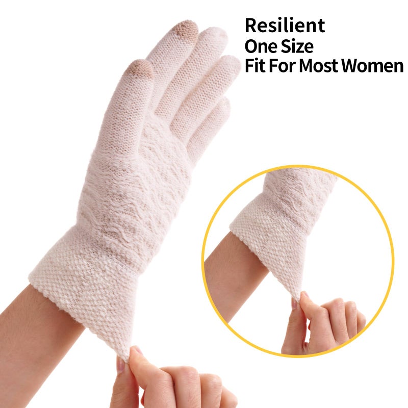 FENELY Women's Winter Warm Touch Screen Gloves Womens Thermal Grey Cable Knit Wool Fleece Lined Touchscreen Texting Mittens for Cold Weather - Image 5